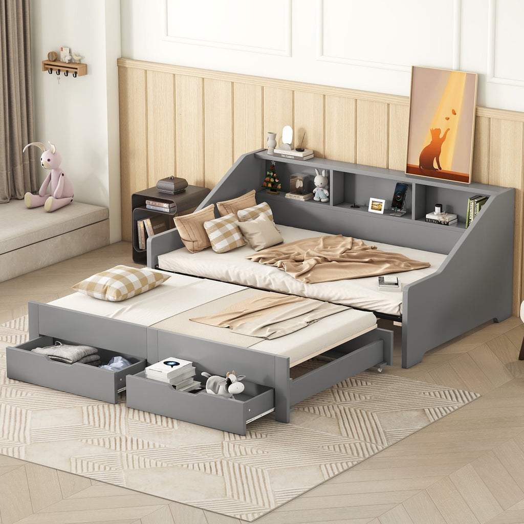 Eden Tali™ Extendable Daybed with Bookcase Headboard and USB Ports