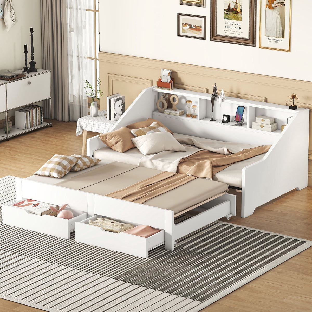 Eden Tali extendable daybed with bookcase headboard in a bedroom setting