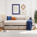 Eden Tali full upholstered daybed with two drawers in a bedroom setting