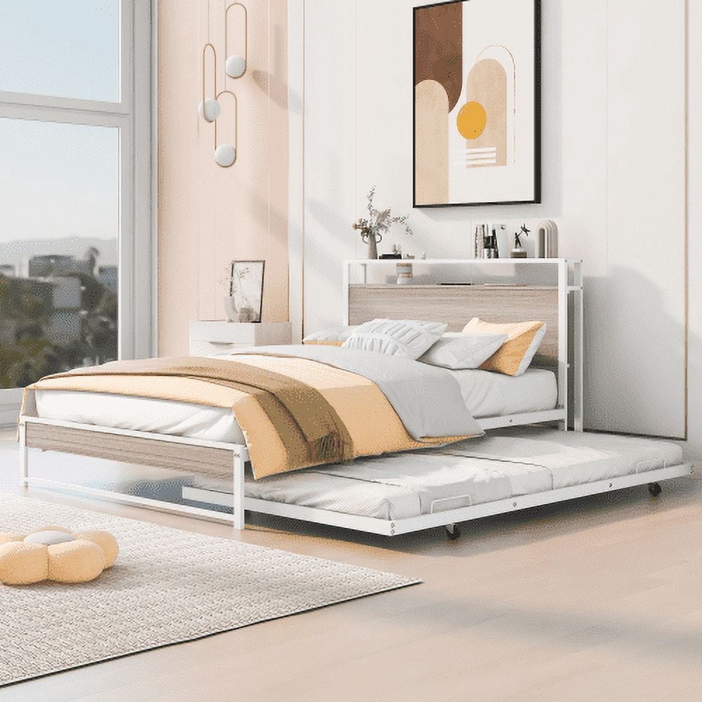 Eden Tali™ Metal Platform Bed with Trundle and USB Shelf Headboard