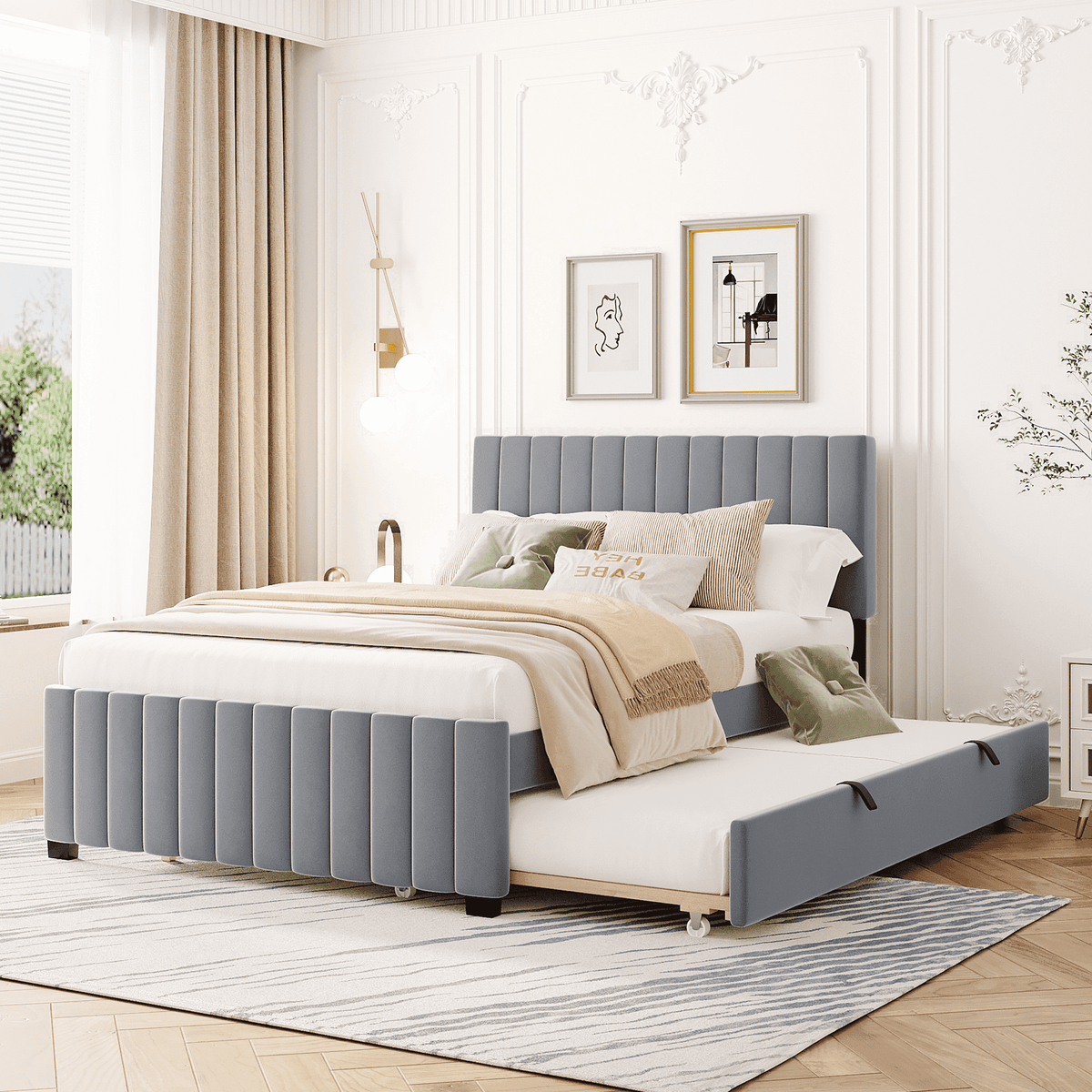 Eden Tali™ Full Velvet Platform Bed with Trundle and Side Storage