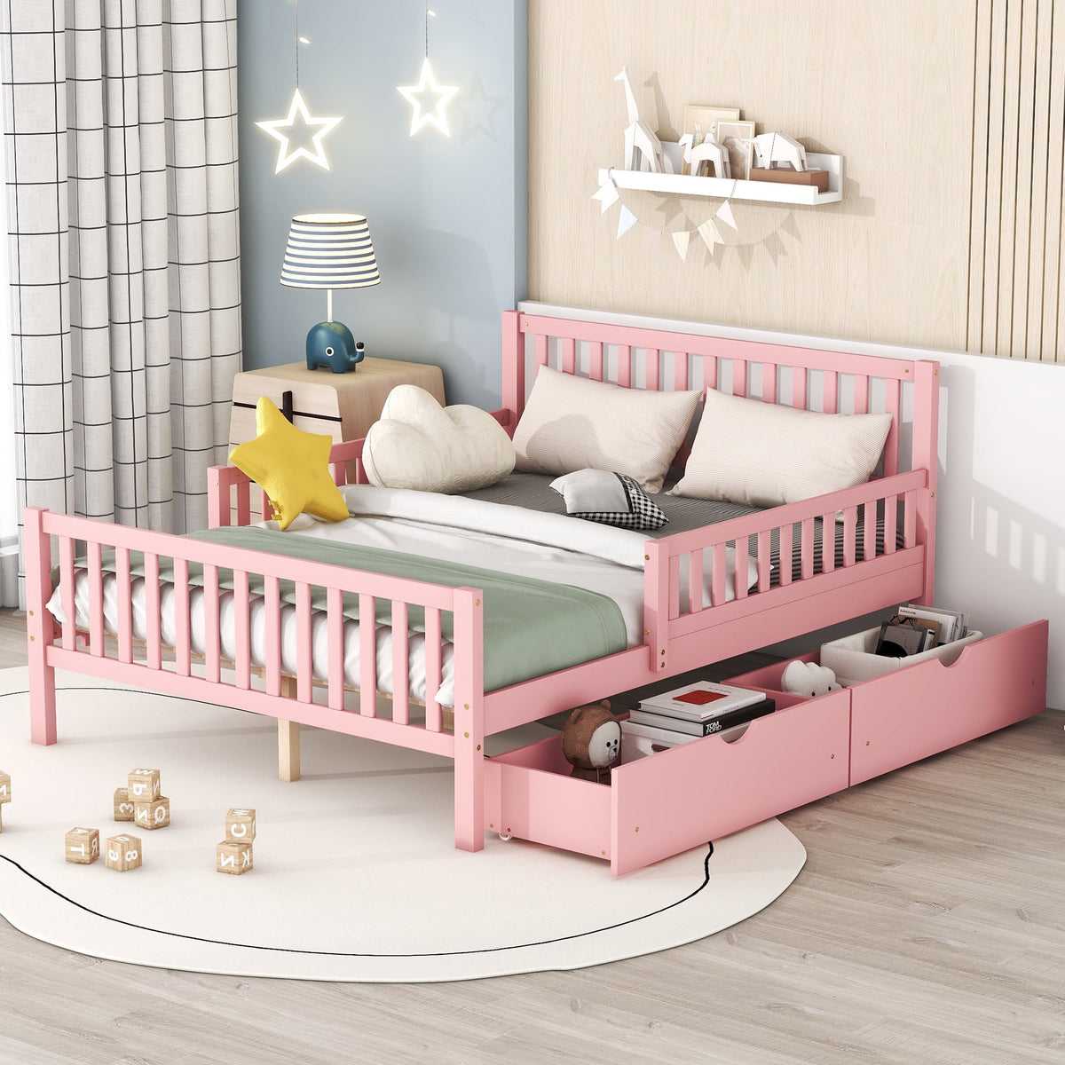 Eden Tali™ Kids Wood Platform Bed with Guardrails and Two Drawers