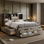 Eden Tali™ Queen Storage Platform Bed with Headboard Shelves and 8 Drawers