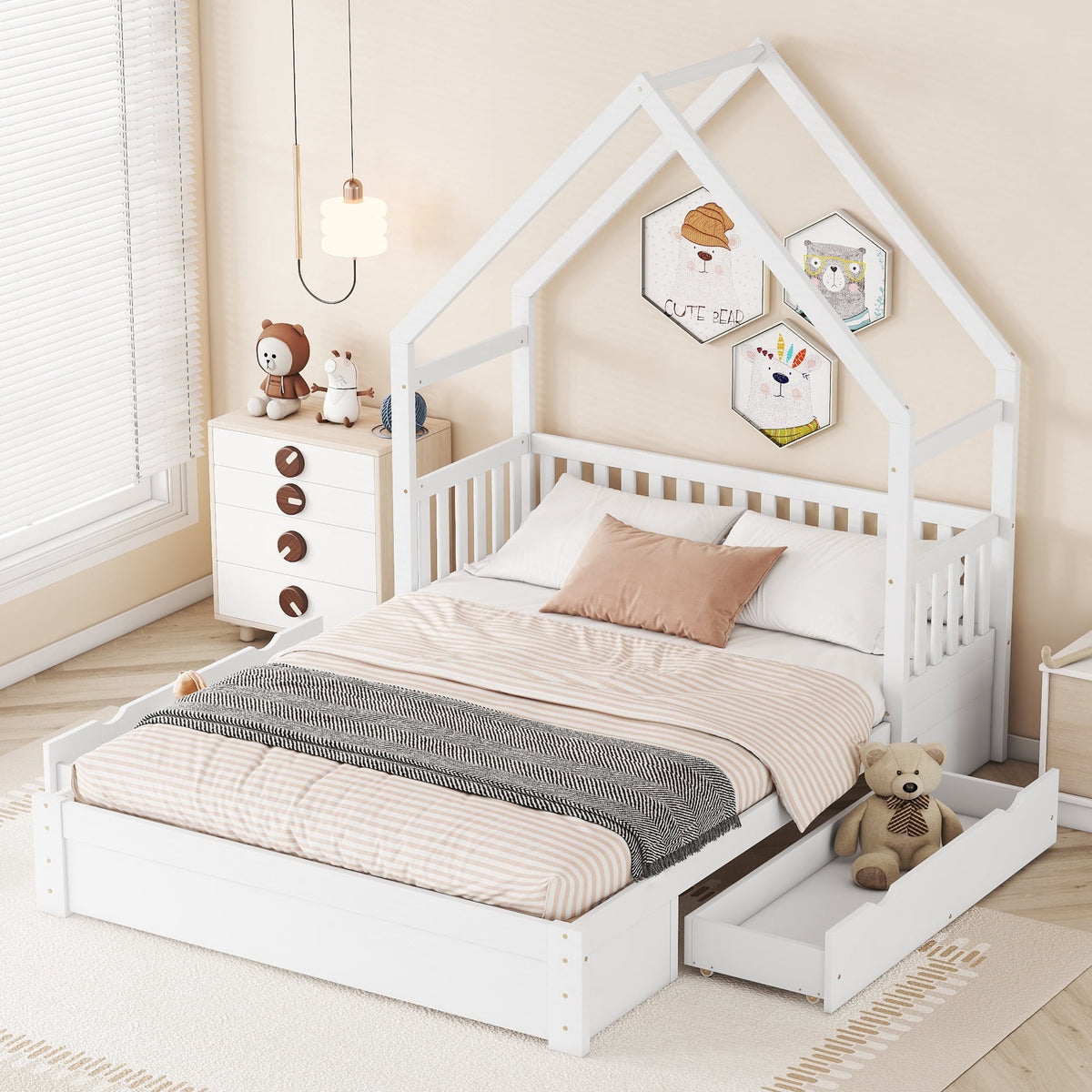 Eden Tali queen house platform bed with drawers in a bedroom setting
