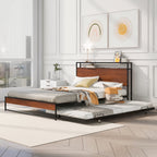 Eden Tali metal platform bed with trundle and USB shelves in a bedroom setting