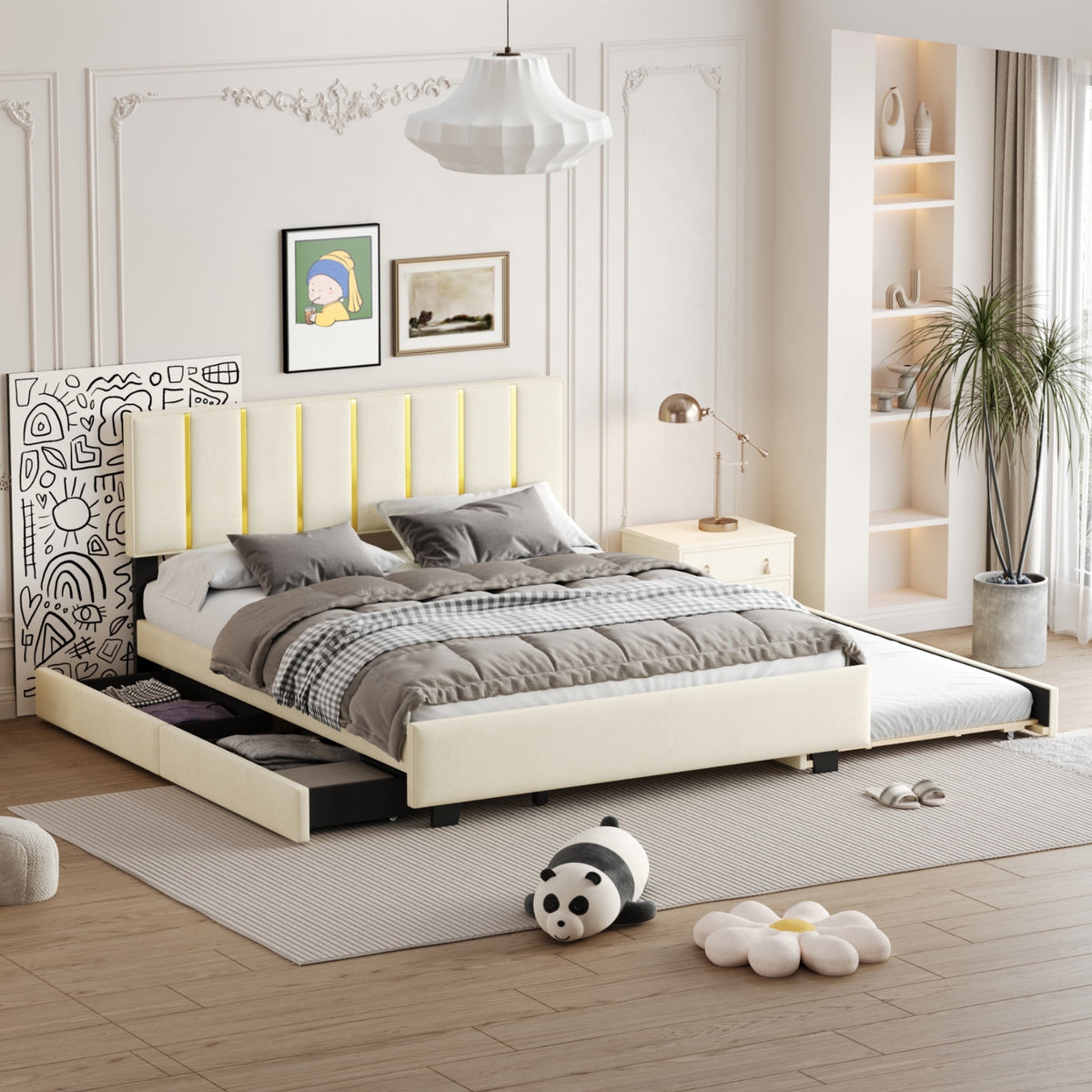 Eden Tali™ Queen Velvet Upholstered Bed with Trundle and Drawers