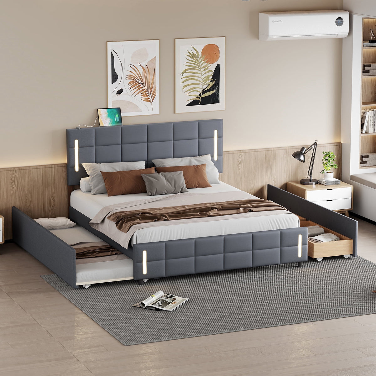 Eden Tali™ Queen Velvet Upholstered Bed with Trundle and Drawers