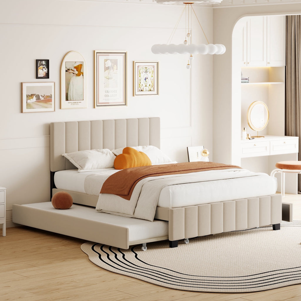 Eden Tali™ Queen Velvet Upholstered Bed with Trundle and Drawers
