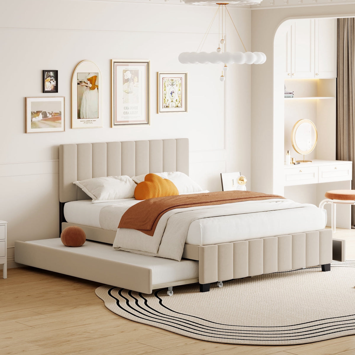 Eden Tali™ Queen Velvet Upholstered Bed with Trundle and Drawers