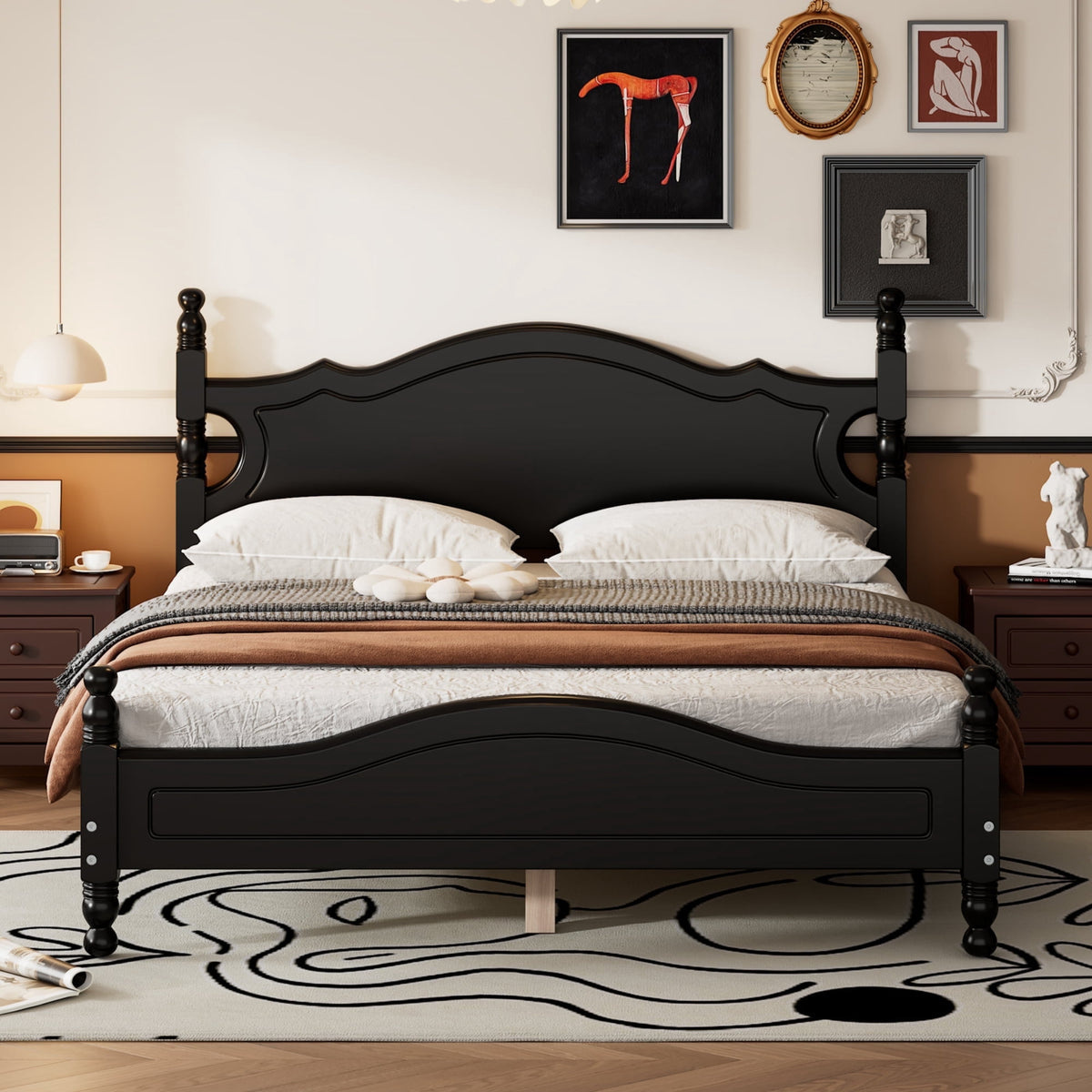 Eden Tali queen retro wood platform bed in a bedroom setting