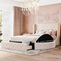 Eden Tali™ Queen Velvet Storage Platform Bed with Wingback Headboard