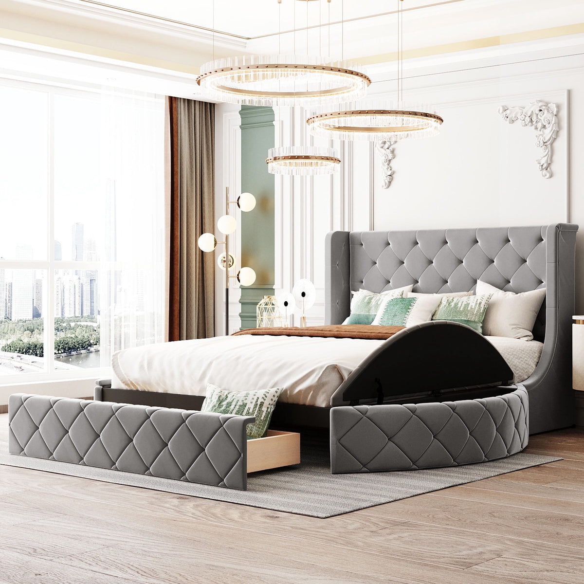 Eden Tali™ Queen Velvet Storage Platform Bed with Wingback Headboard