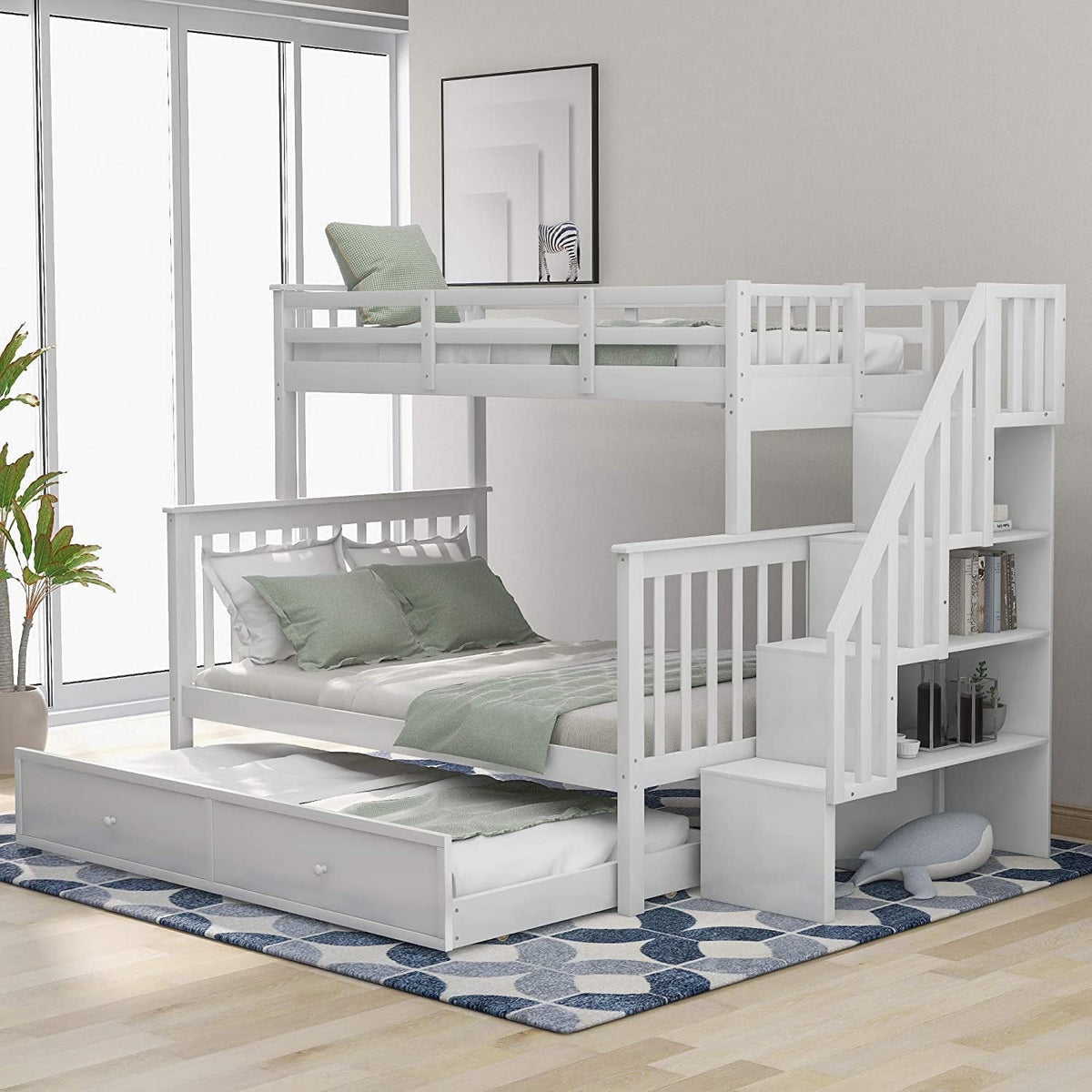 Eden Tali™ Twin over Full Bunk Bed with Trundle and Stair Storage