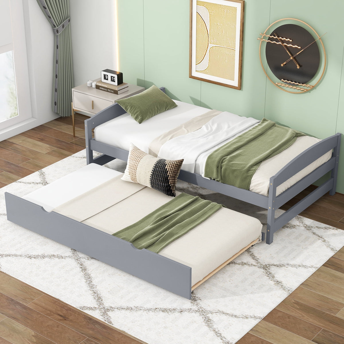Eden Tali twin trundle bed with LED lights and USB ports in a bedroom setting