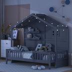 Eden Tali twin house bed with shelves and light strip in a bedroom setting