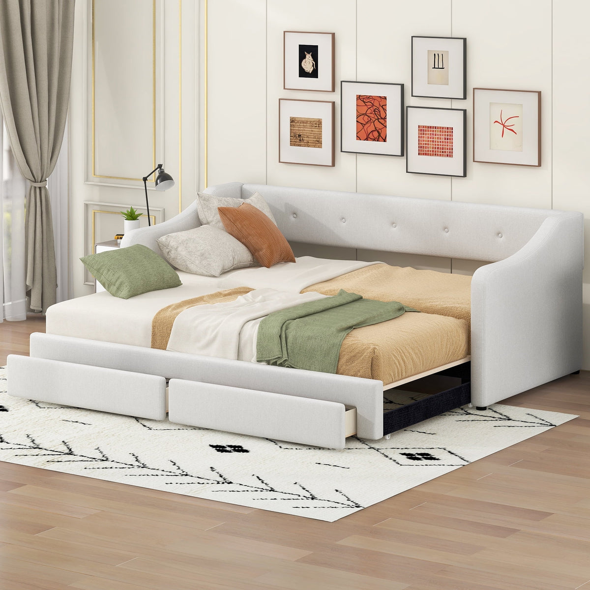 Eden Tali™ Linen Upholstered Daybed with Drawers Twin XL to King