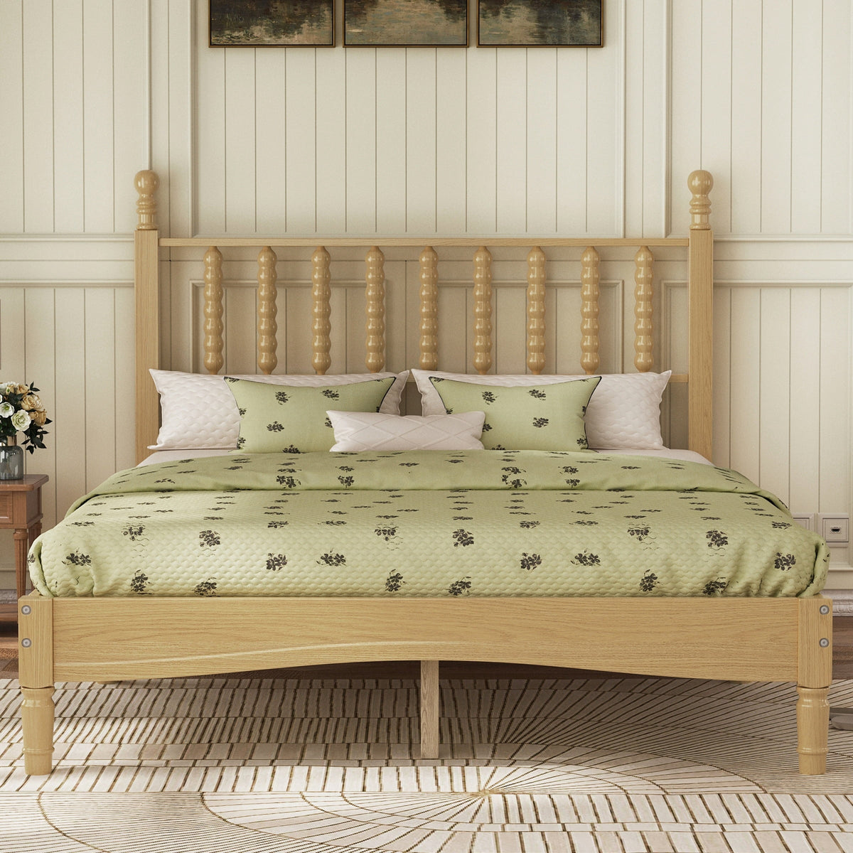 Eden Tali retro spindle platform bed frame in a bedroom setting