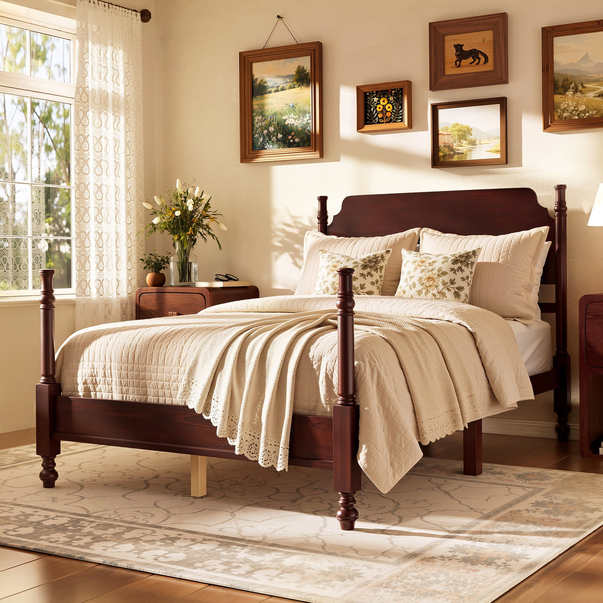 Eden Tali™ Retro Spindle Platform Bed Frame with Gourd Headboard