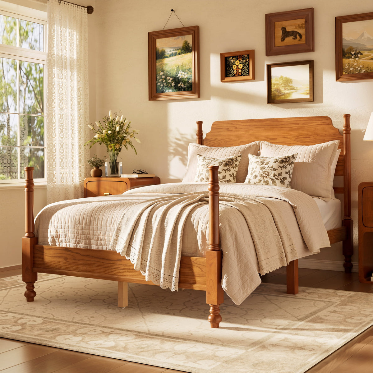 Eden Tali™ Retro Spindle Platform Bed Frame with Gourd Headboard