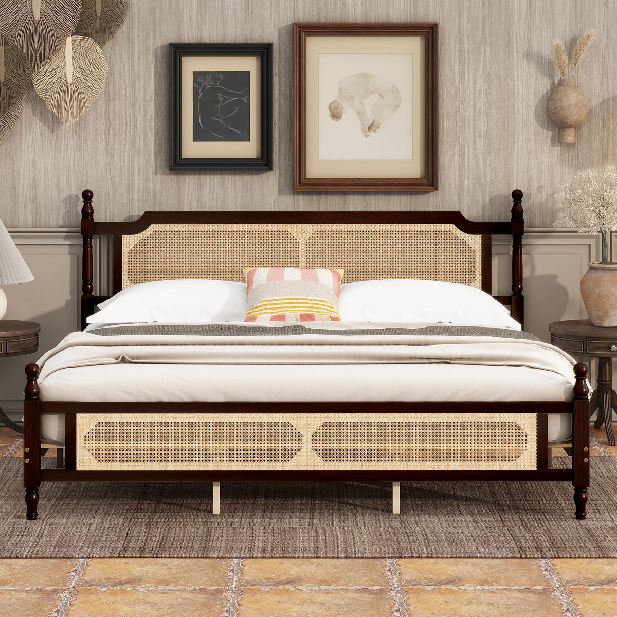 Eden Tali™ Retro Spindle Platform Bed Frame with Gourd Headboard