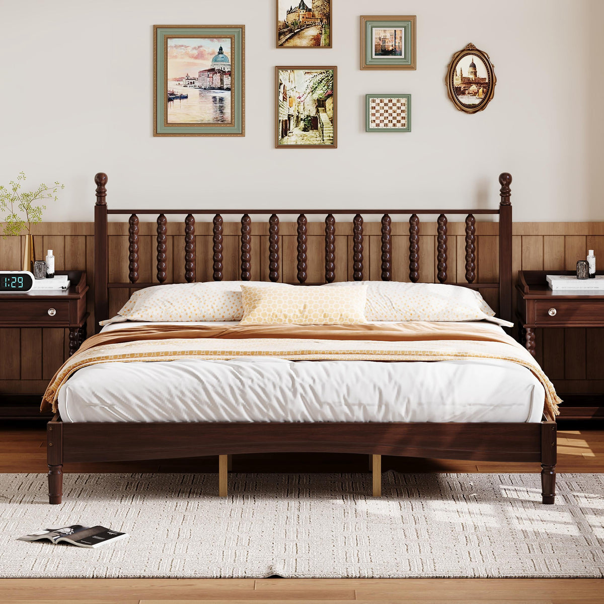 Eden Tali™ Retro Spindle Platform Bed Frame with Gourd Headboard