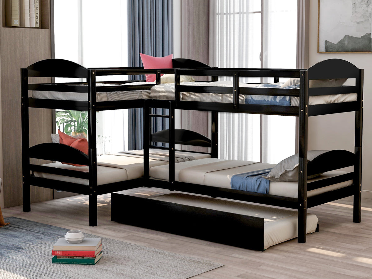 Eden Tali™ L Shaped Twin Bunk Bed with Trundle Pine Wood