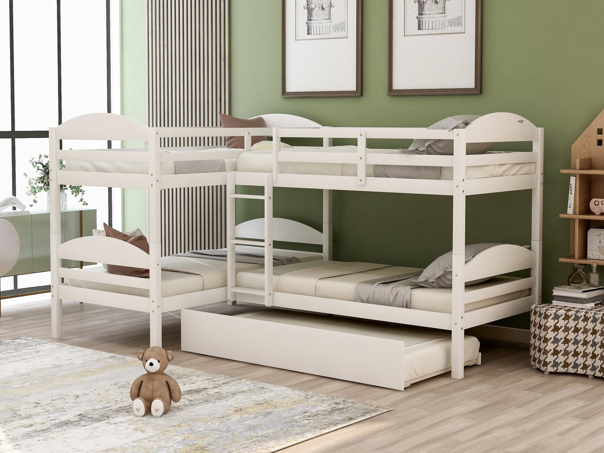 Eden Tali™ L Shaped Twin Bunk Bed with Trundle Pine Wood