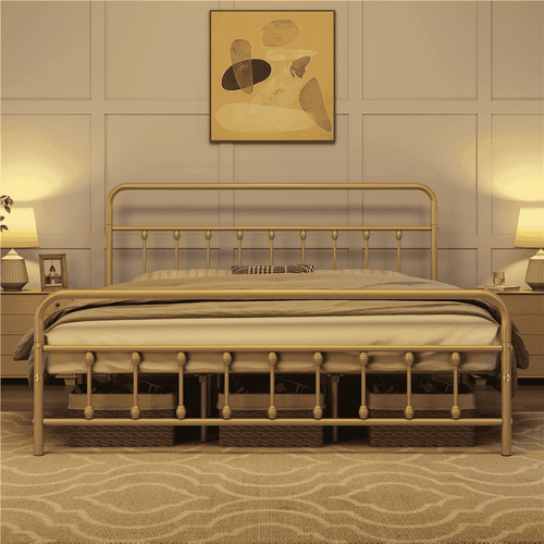 Eden Tali metal spindle bed with vintage ball accents in a bedroom setting