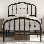 Eden Tali arched metal platform bed with spindle detail in a bedroom setting
