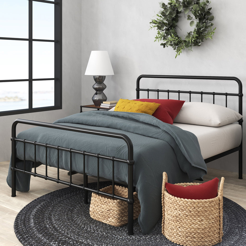 Eden Tali™ Curved Spindle Steel Platform Bed with 42 Inch Headboard