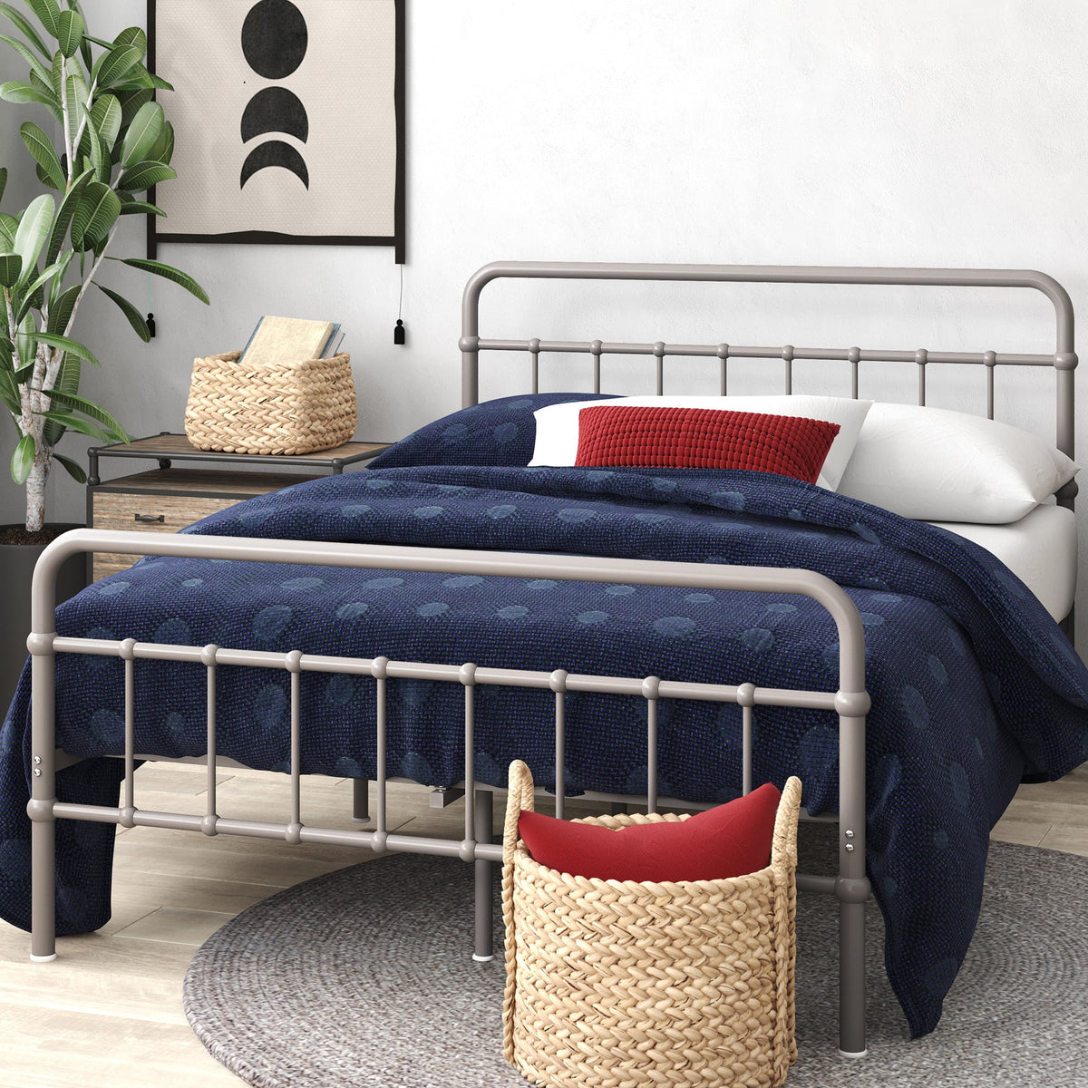Eden Tali™ Curved Spindle Steel Platform Bed with 42 Inch Headboard
