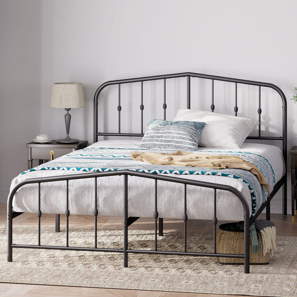 Eden Tali farmhouse steel platform bed with spindle headboard in a bedroom setting