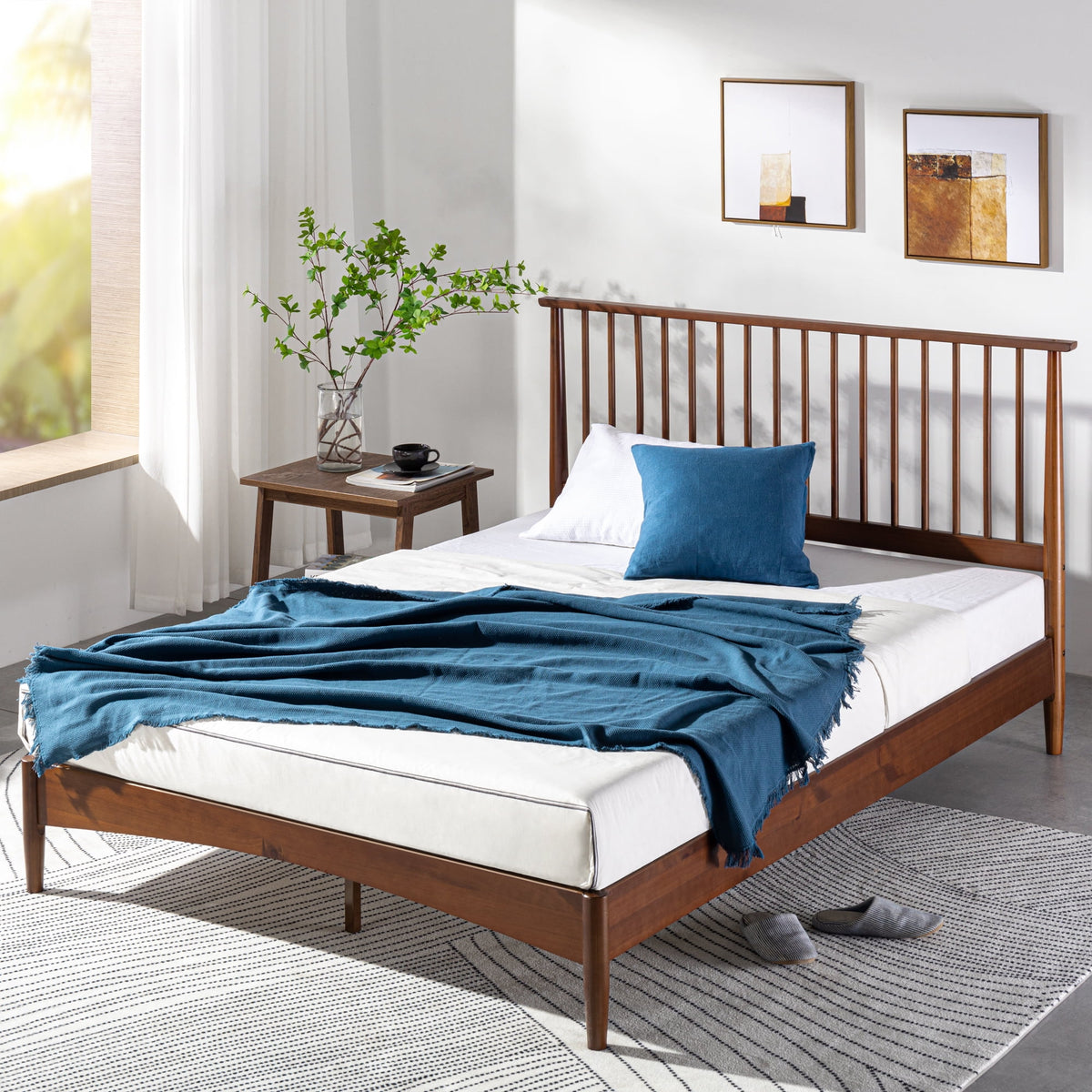 Eden Tali mid century wood platform bed in a bedroom setting