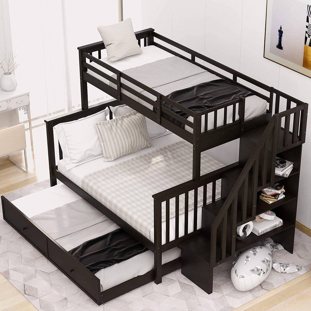 Eden Tali twin over full bunk bed with trundle and stairs view 6