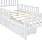 Eden Tali kids wood platform bed with guardrails and drawers view 8