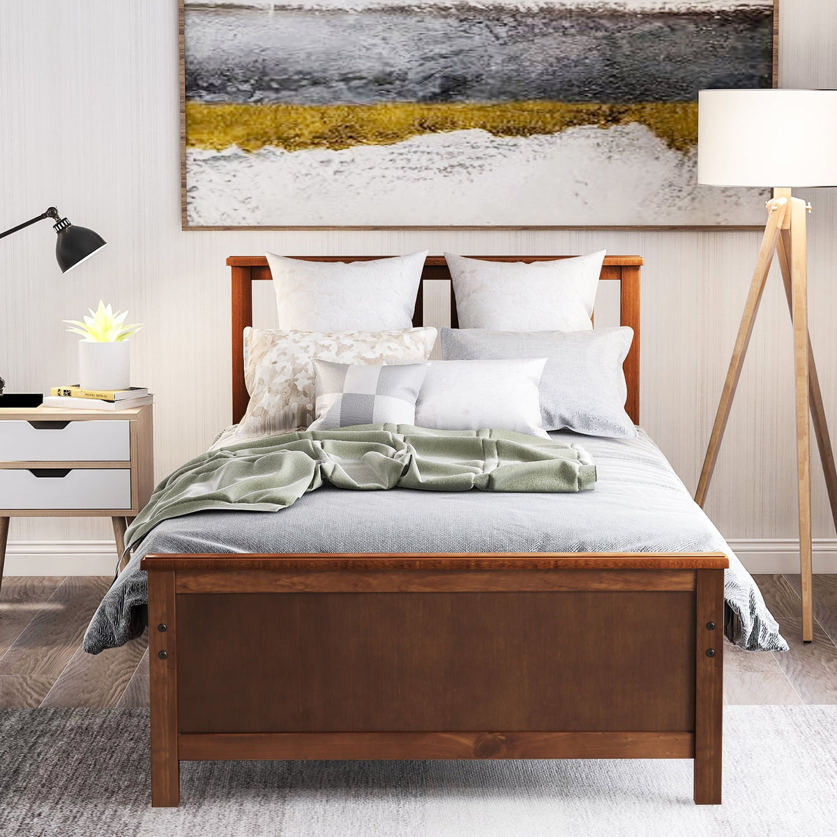 Eden Tali twin wood platform bed with headboard and footboard view 1