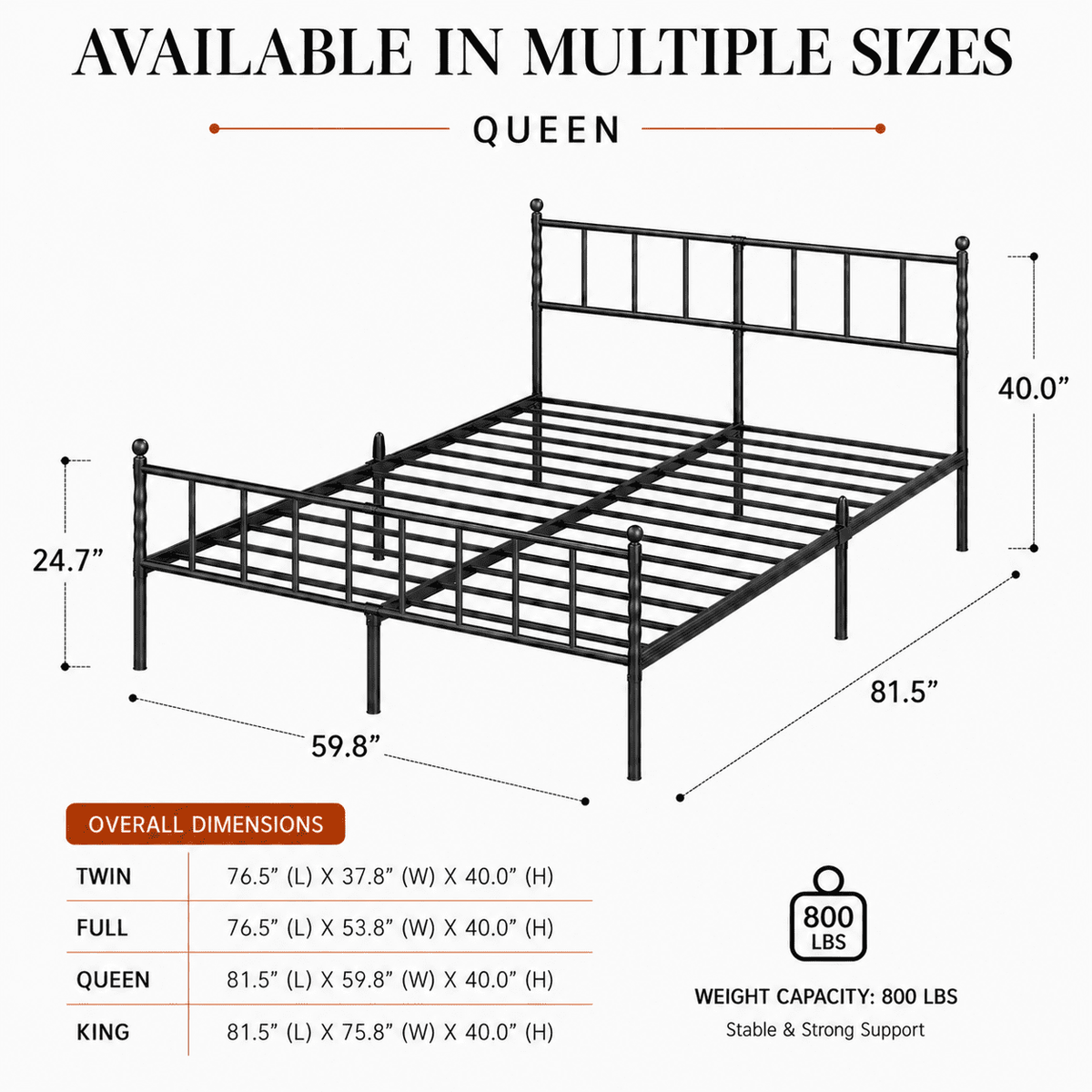 Eden Tali heavy duty steel platform bed with spindle headboard view 4