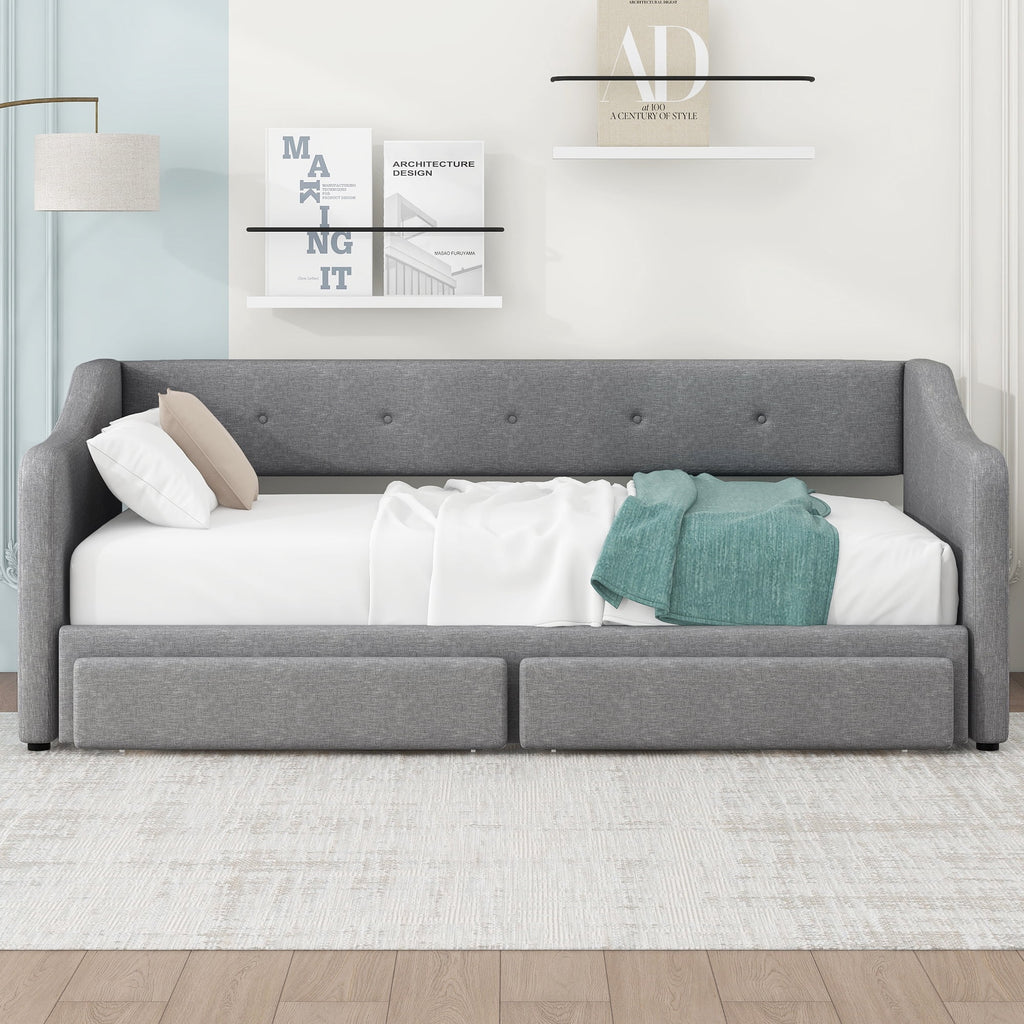 Eden Tali linen upholstered daybed with two drawers view 3