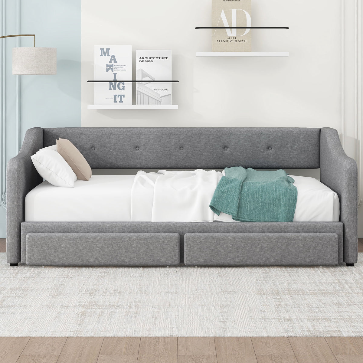 Eden Tali linen upholstered daybed with two drawers view 3