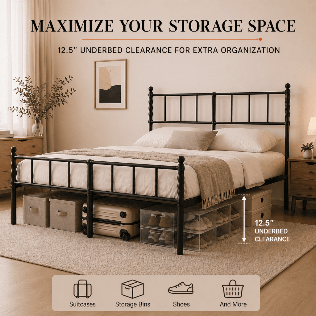 Eden Tali heavy duty steel platform bed with spindle headboard view 5