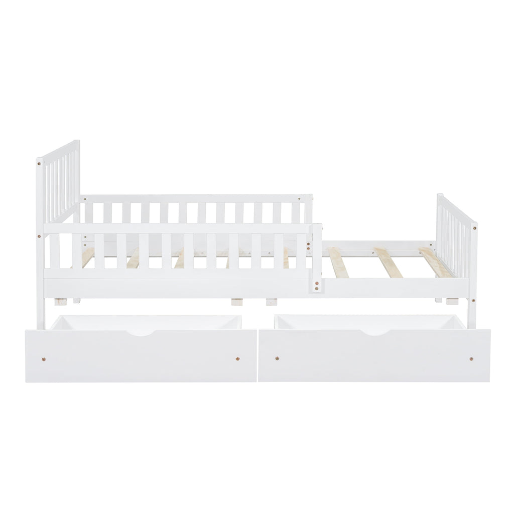 Eden Tali kids wood platform bed with guardrails and drawers view 5