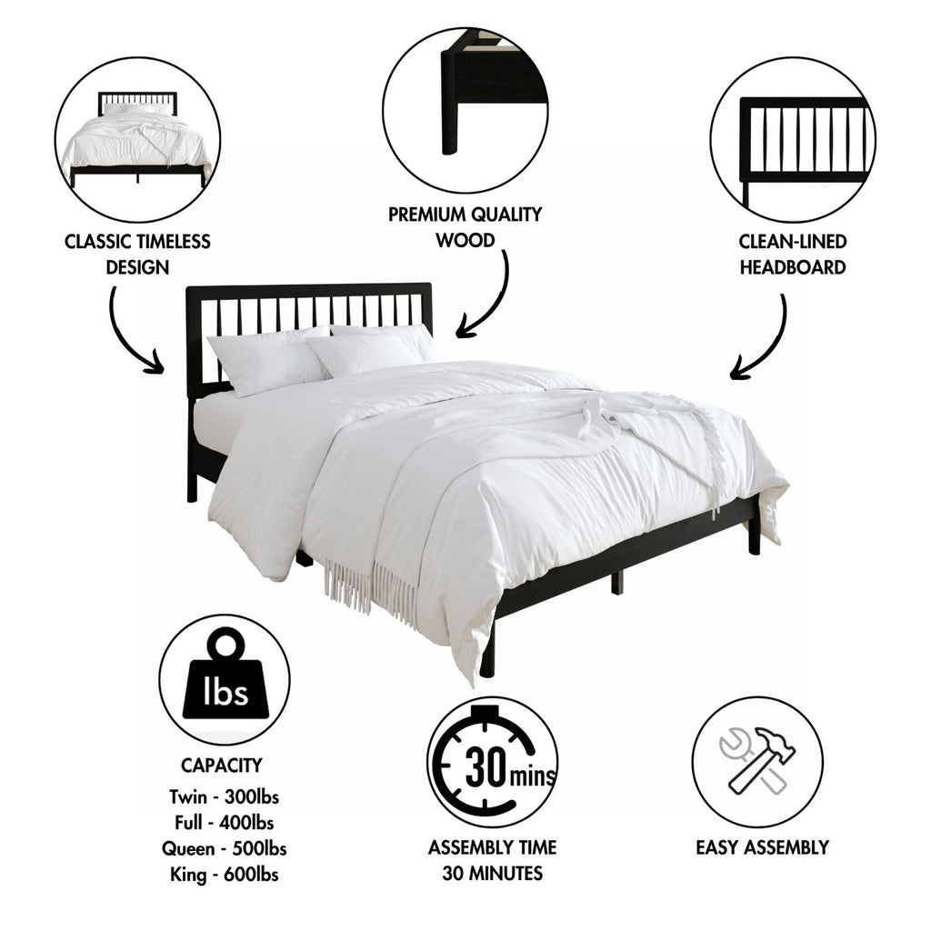 Eden Tali black wood platform bed with spindle headboard view 2