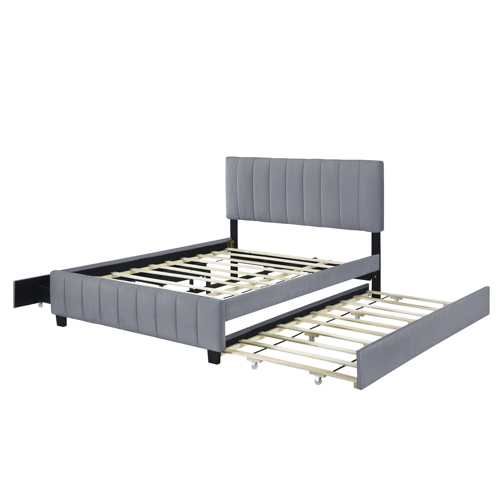 Eden Tali queen velvet upholstered bed with trundle and drawers view 3