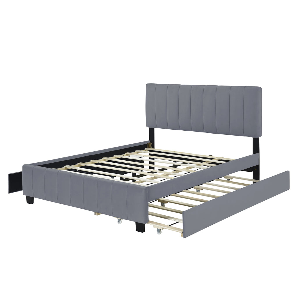 Eden Tali queen velvet upholstered bed with trundle and drawers view 7