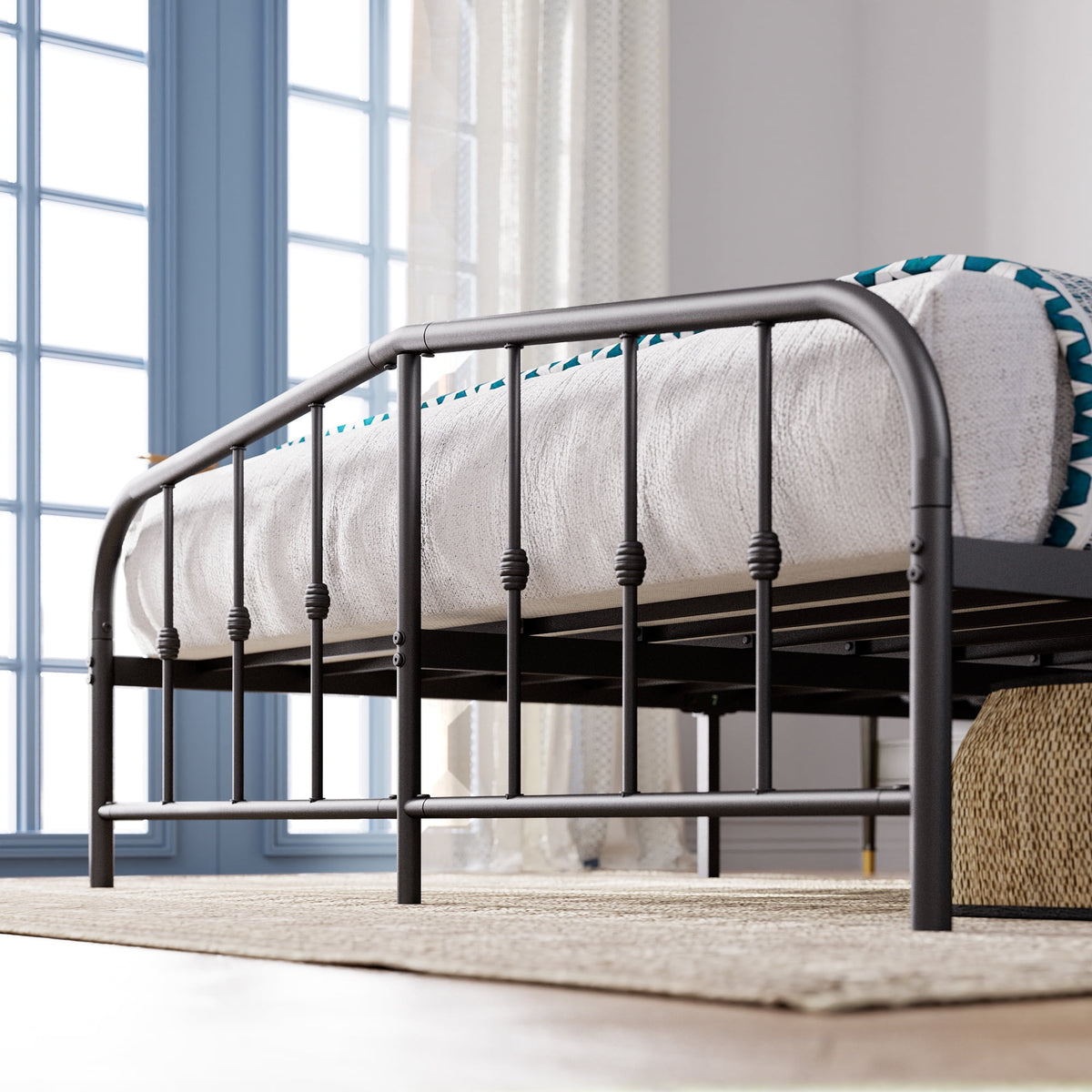 Eden Tali farmhouse steel platform bed with spindle headboard view 4