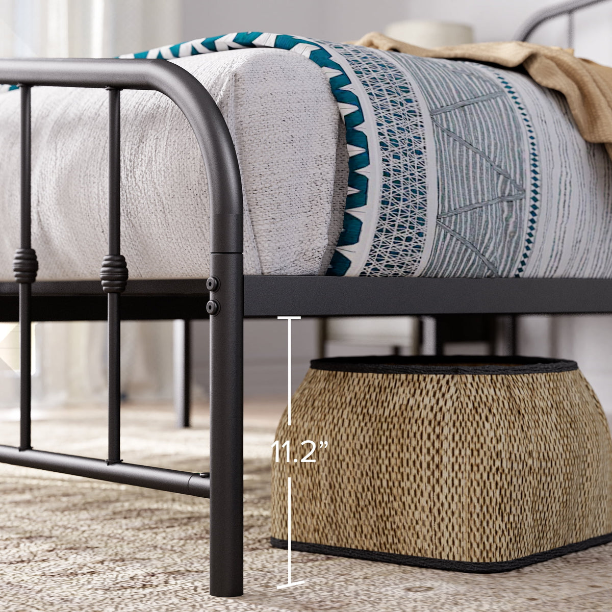 Eden Tali farmhouse steel platform bed with spindle headboard view 3