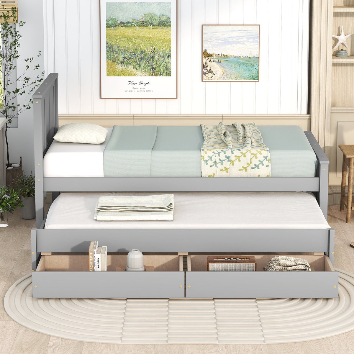 Eden Tali twin platform bed with trundle and roller drawers view 2