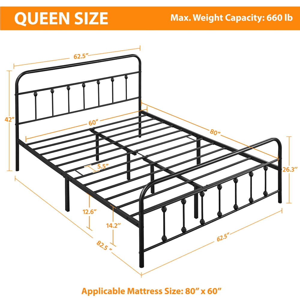 Eden Tali black metal platform bed with high headboard view 4
