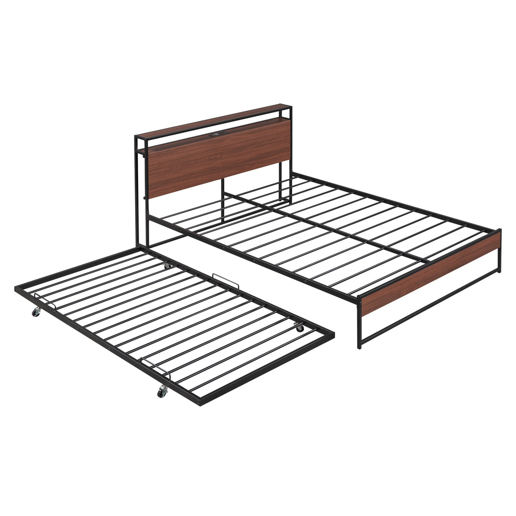 Eden Tali metal platform bed with trundle and USB shelves view 5