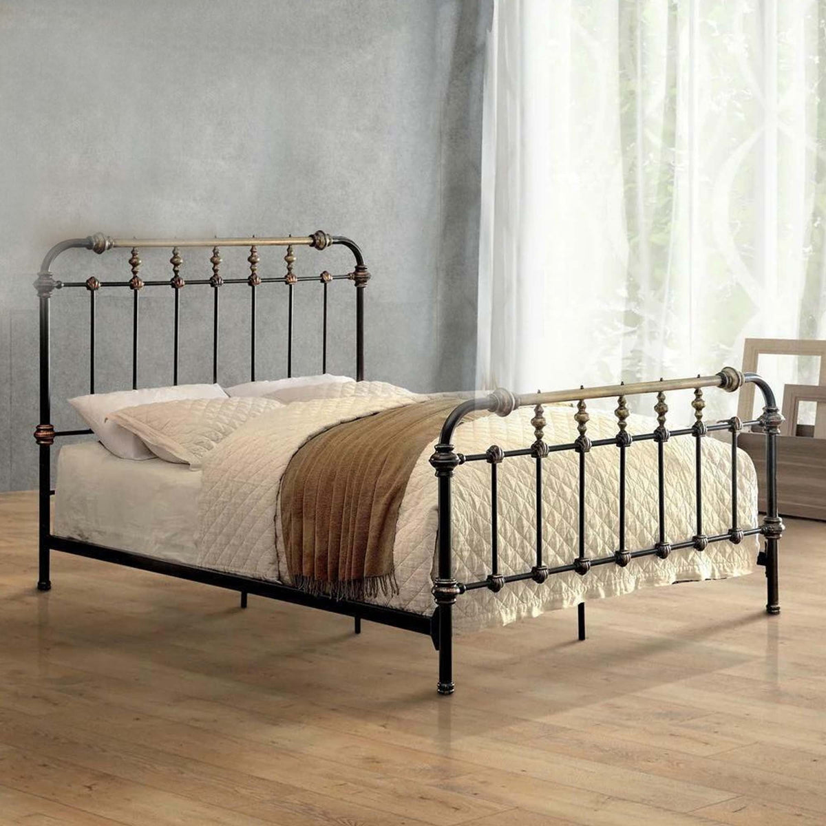 Eden Tali king black metal bed with gold accents view 5